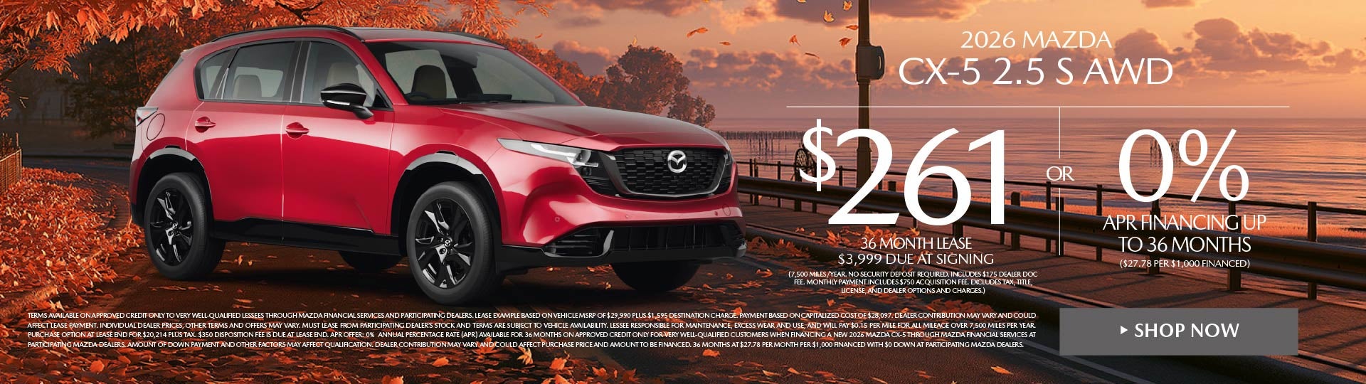 2026 Mazda CX-5 2.5 S AWD LEASE FOR $261 / MO. 