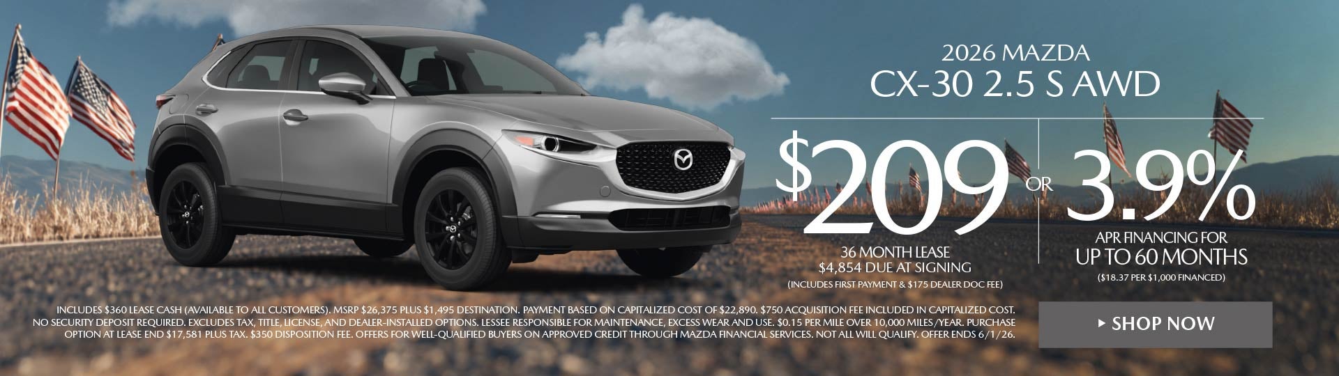 2026 Mazda CX-30 2.5 S AWD LEASE FOR $209 / MO.