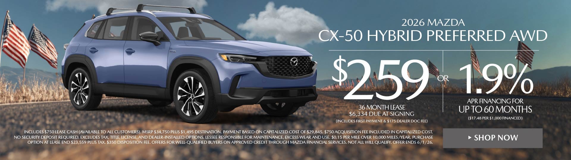 2026 Mazda CX-50 Hybrid Preferred AWD LEASE FOR $259 / MO.