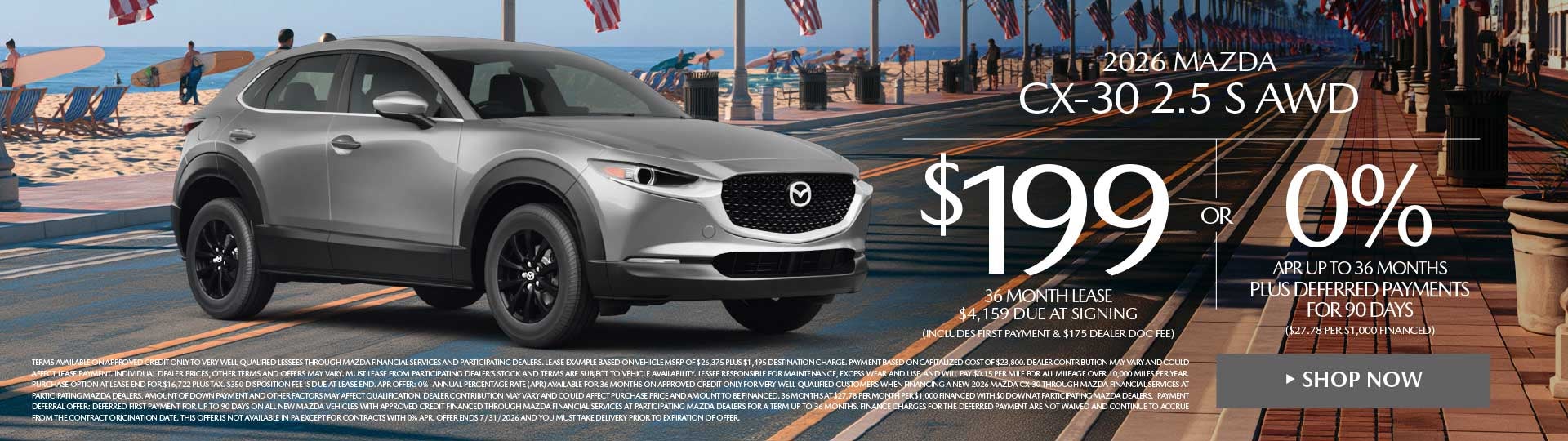 2026 Mazda CX-30 2.5 S AWD LEASE FOR $199 / MO. FOR 36 MONTH
