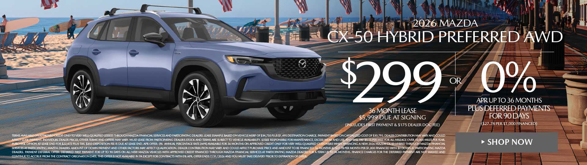 2026 Mazda CX-50 Hybrid Preferred AWD LEASE FOR $299 / MO. F