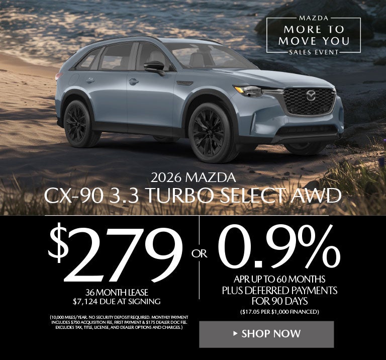2026 Mazda CX-90 3.3 Turbo Select AWD LEASE FOR $279 / MO.